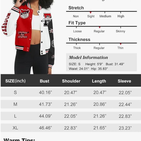 Women's Varsity Jacket Print Cropped Color Block Jacket 2024 Unisex - Picture 7 of 7